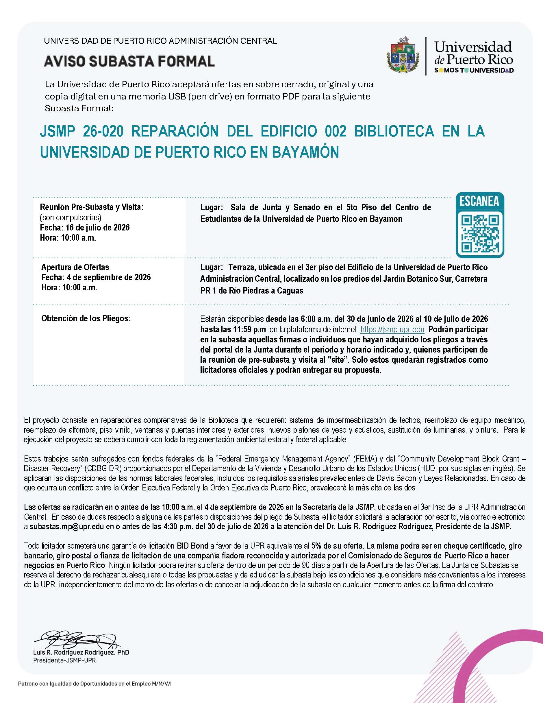 JSMP 26-020 REPARACIÓN DEL EDIFICIO 002 BIBLIOTECA EN LA UNIVERSIDAD DE PUERTO RICO EN BAYAMÓN - Imagen 2