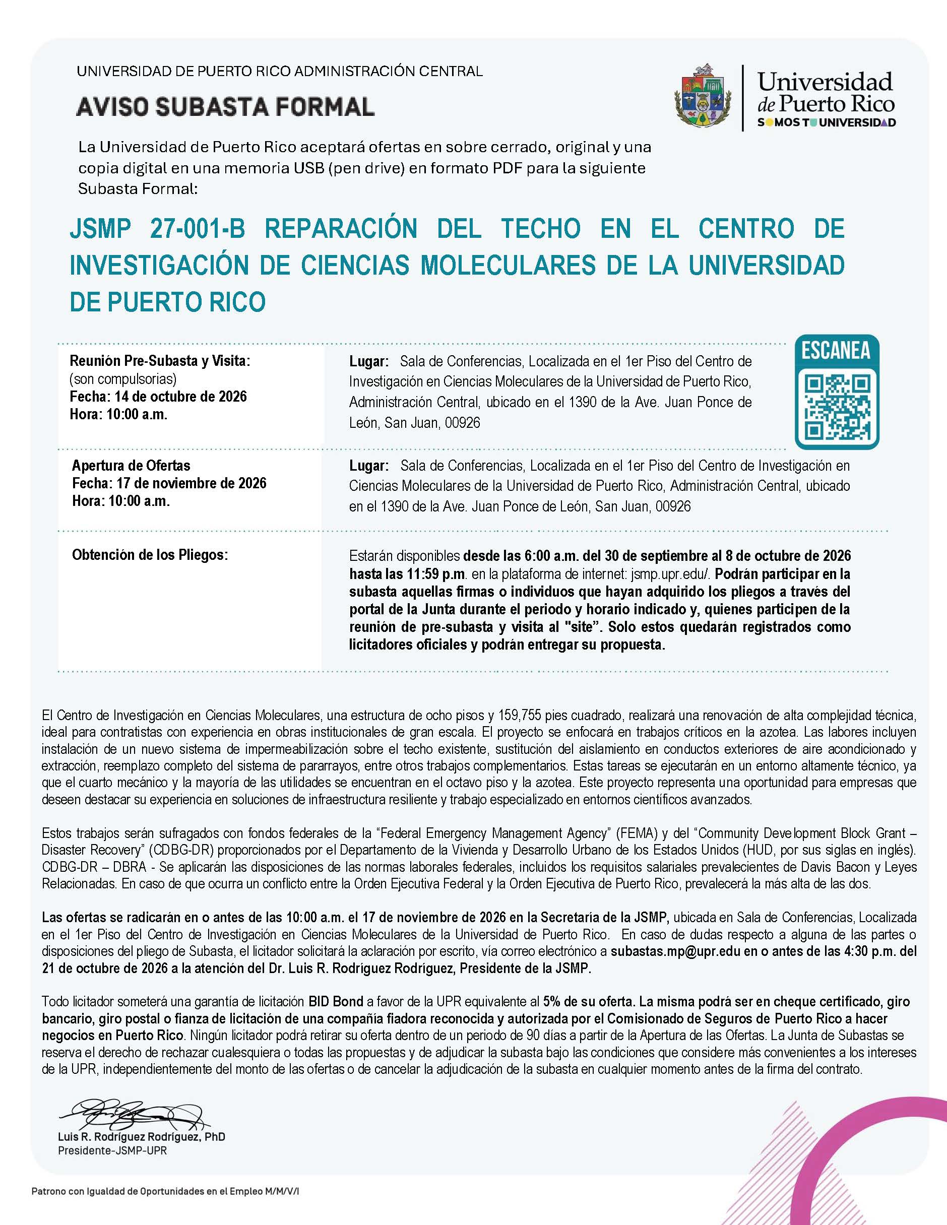 JSMP 27-001-B Reparación del Techo en el Centro de Investigación de Ciencias Moleculares de la Universidad de Puerto Rico - Imagen 2
